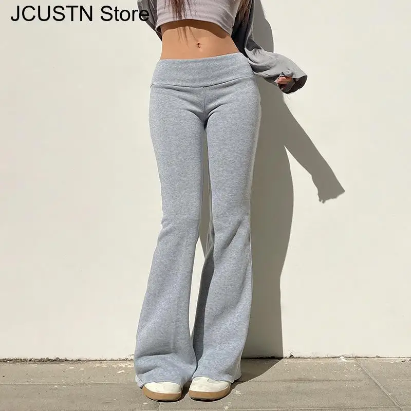 سراويل منخفضة الارتفاع رمادي سليم Sweatpants النساء اللياقة البدنية طماق Y2K Sweatpants عادية متوهج السراويل الرياضية الركض بنطلون #1