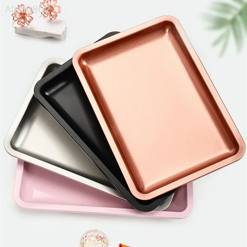 Multicolor Stainless Steel Nail Tray Cosmetic Storage Dish for Nail Art Polish False Nails Desktop Organizer