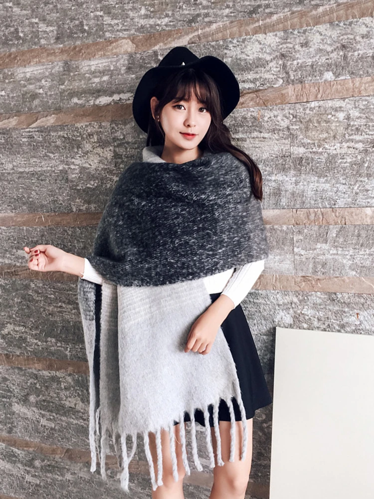 2024 Inverno Solido Sciarpa Vintage Donna Uomo Sciarpe Preppy Caldo Pashmina Foulard Bufanda Maschio Mujer Morbido Spessore Wrap Scialle Plaid