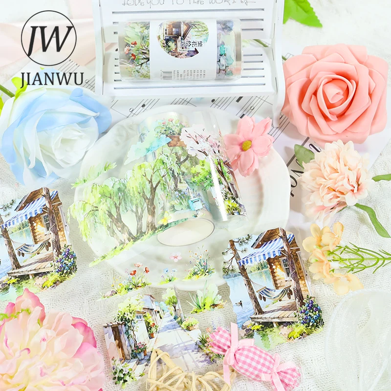 

JIANWU 80mm*200cm Vintage Blooming Flower Plant Landscape Material Collage Scrapbooking PET Tape Creative DIY Journal Stationery