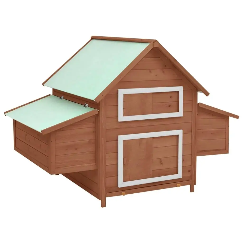 Solid Firwood Chicken Coop in Mocha & White - Spacious 59.8x37.7x43.3 Outdoor Hen House