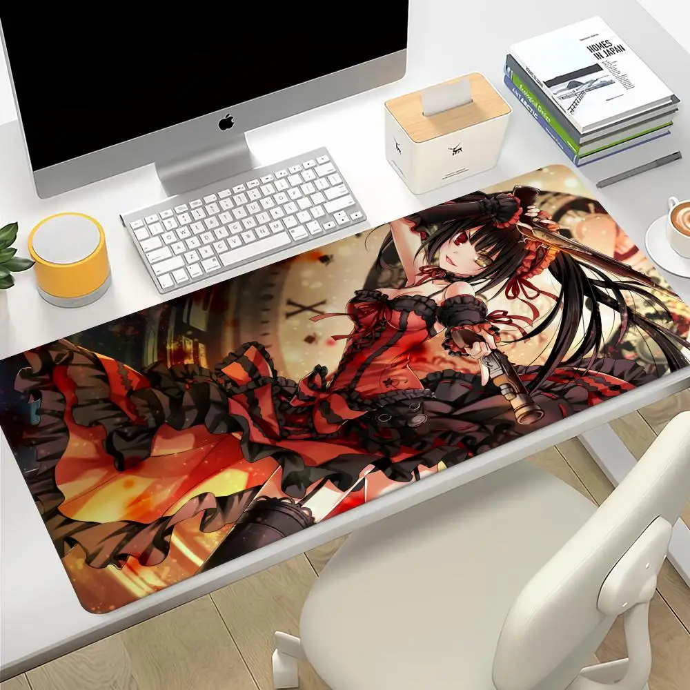 Duża podkładka pod mysz Tokisaki Kurumi randka na żywo podkładka pod mysz laptopy akcesoria do grania klawiatura pulpit PC gumowa podkładka pod mysz Anime dla graczy