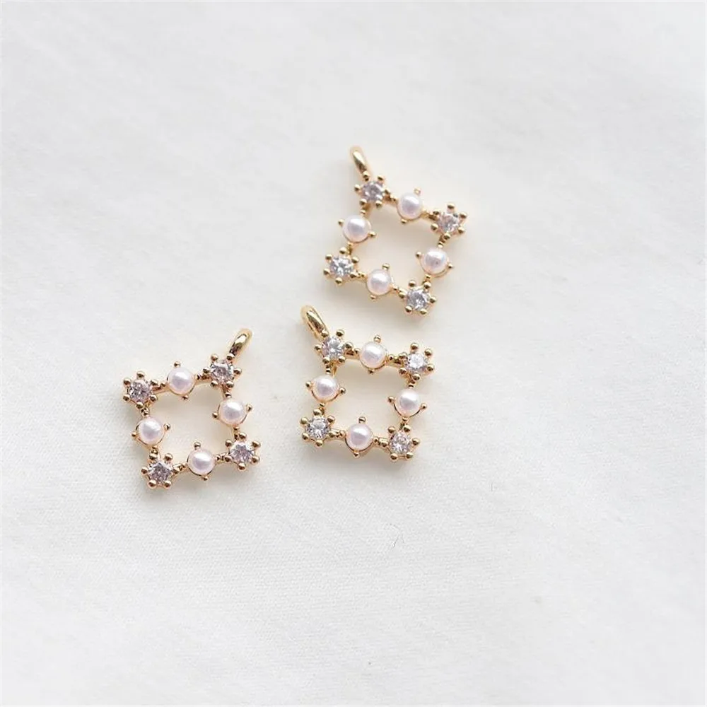 

Gold-plated Japanese and Korean Beautiful Imitation Pearl Zircon Square Pendant DIY Necklace Bracelet Handmade Charm Accessories