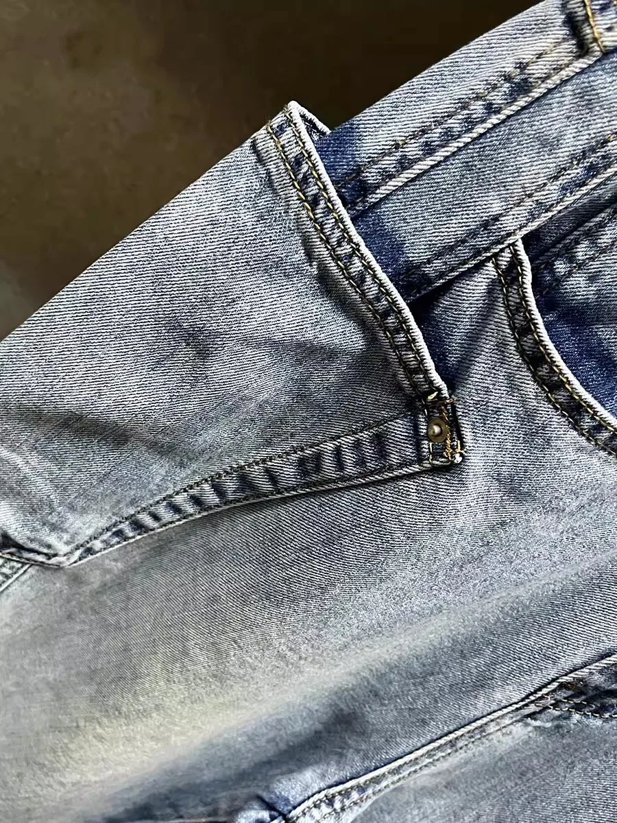 High Street Men Summer Thin Loose Fit Harem Pants Casual Jeans Comfortable Big Pockets Cowboy Cargo Trousers Vintage Denim Pants