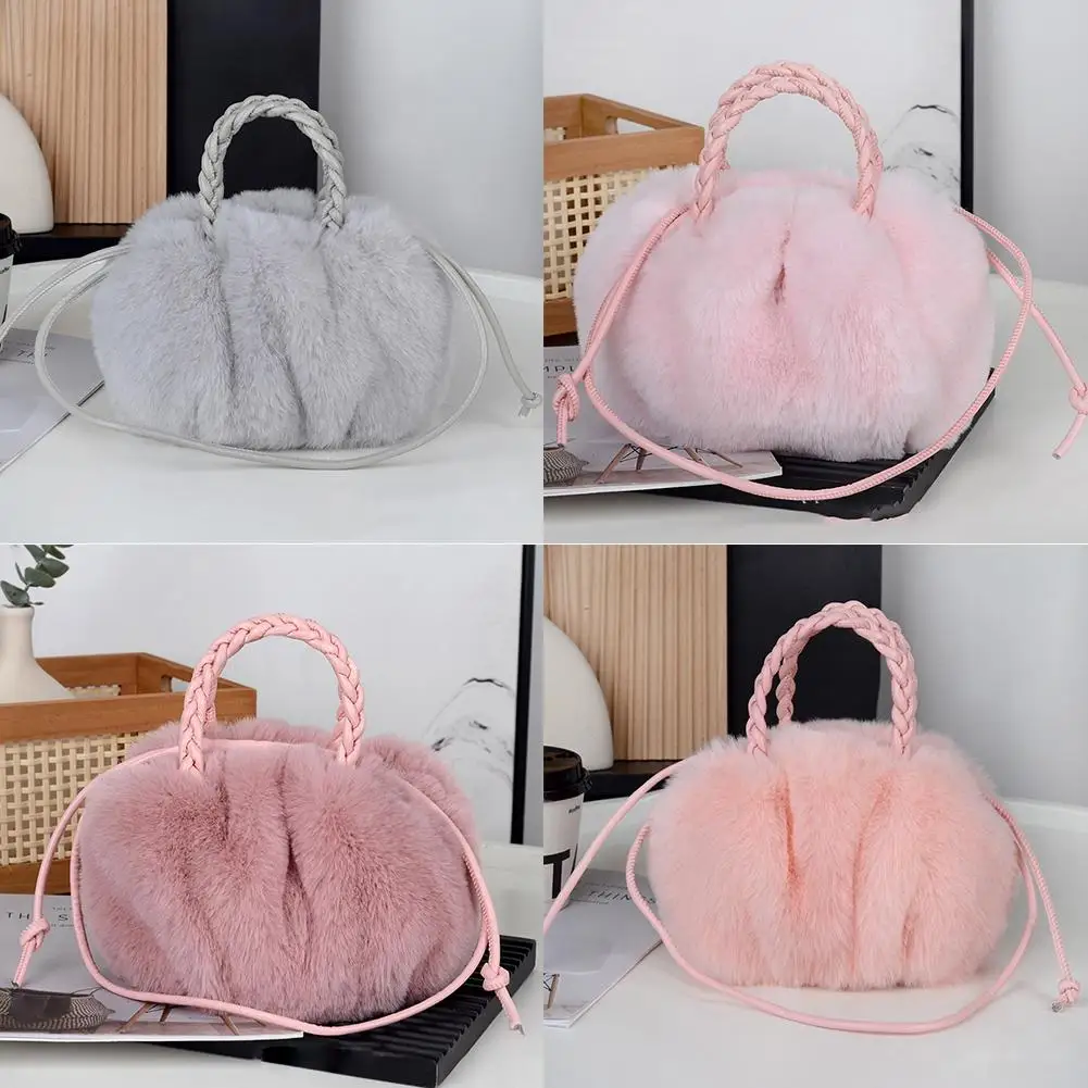 Bolsos cruzados de felpa de calabaza rosa para mujer, nuevo bolso de mano, Material de felpa sintética, bolsos de nubes plisados de nicho a la moda