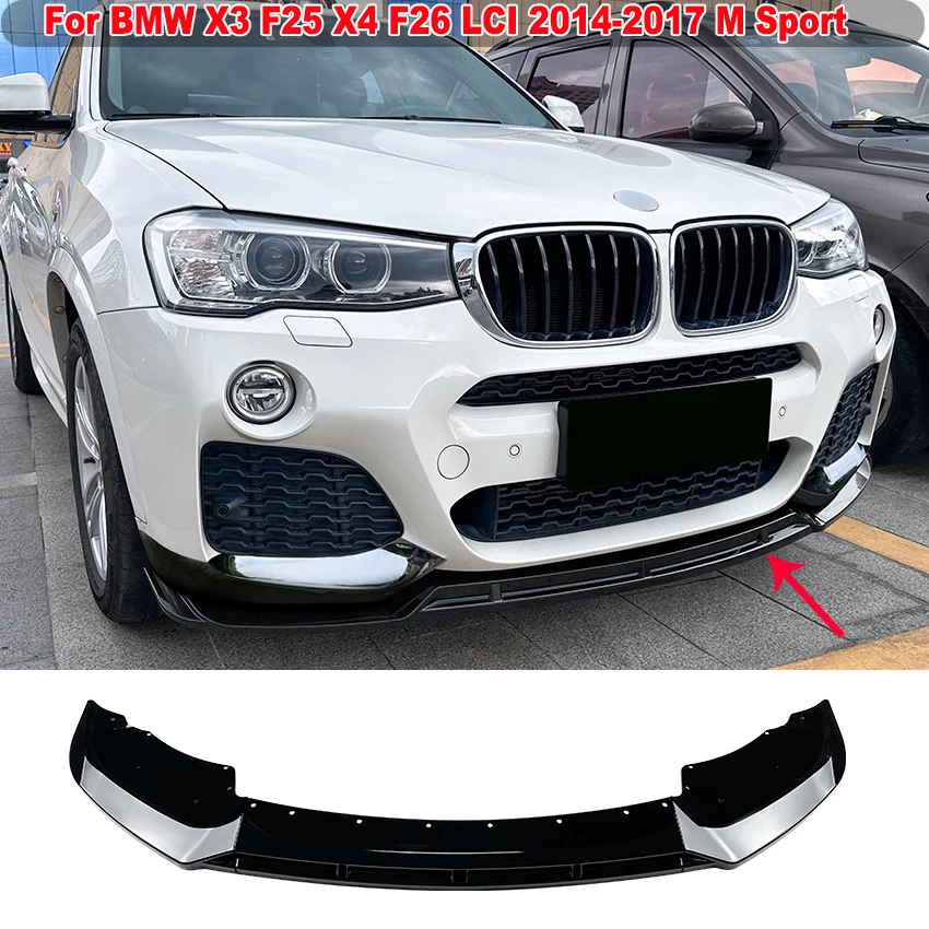 For X3 F25 X4 F26 LCI 2014-2017 M Sport Front Bumper Lip Spoiler Splitter Canards Cover Trim Body Kit Protect Car Accessories