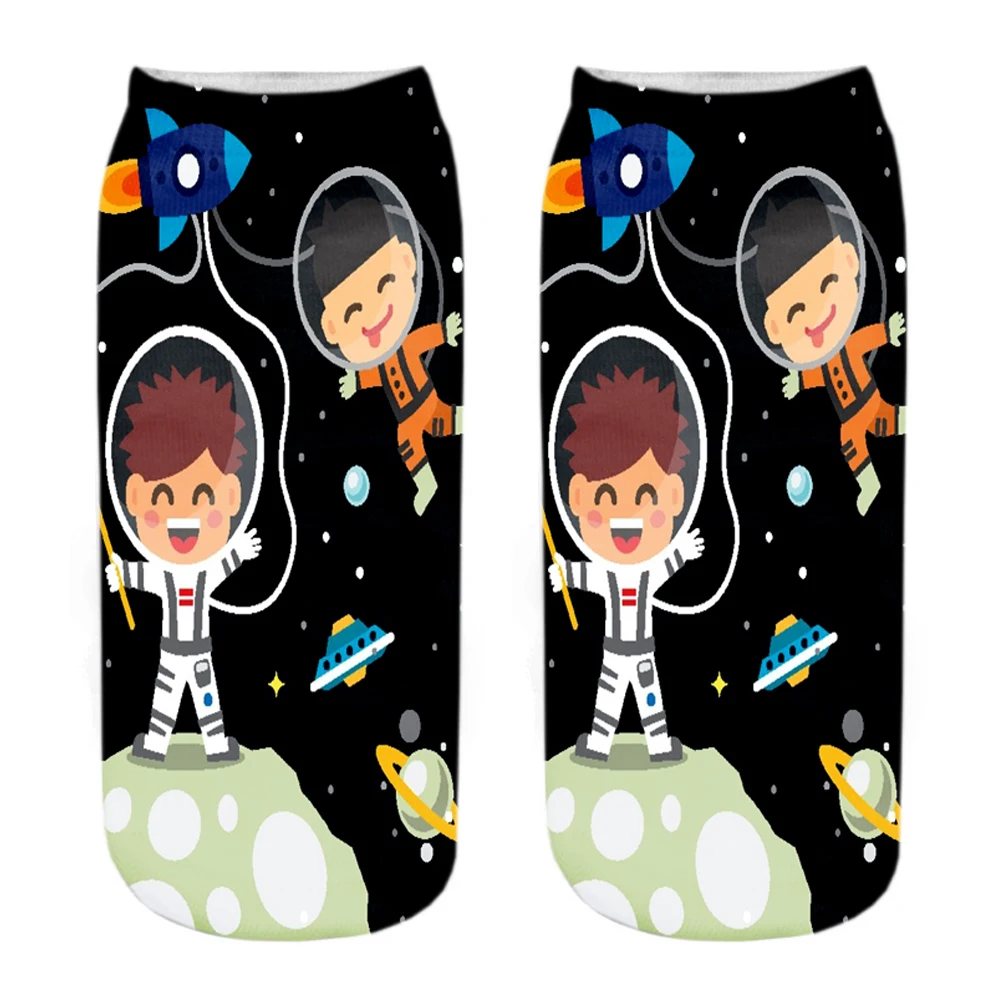 New Funny 3D Printed Harajuku Happy Astronaut Space Planet Series Short Ankle Socks Unisex Casual Gift Sokken Dropship