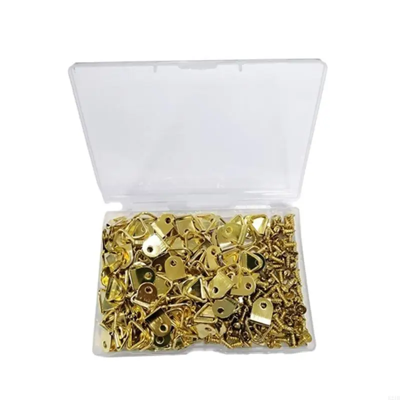 Pack of 100 Gold Single Hole Hangers Convenient Photo Hangings Hook with Screws 