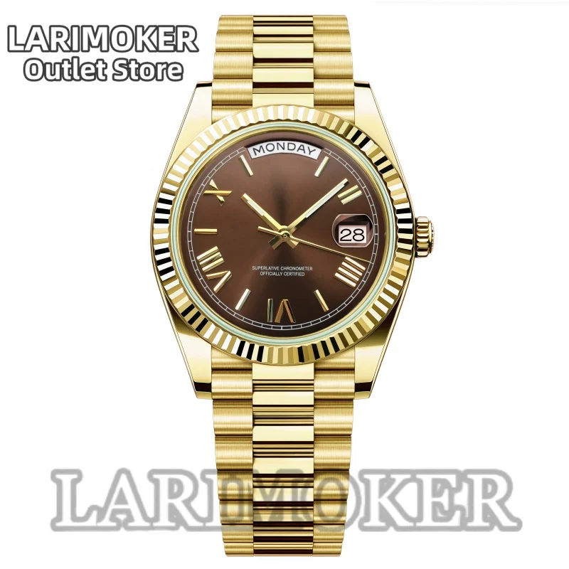 

Мужские автоматические механические часы LARIMOKER, 36 мм, 39 мм, полностью золотые, стальные, подходят для Miyota 8285, с сапфировым стеклом, римскими цифрами
