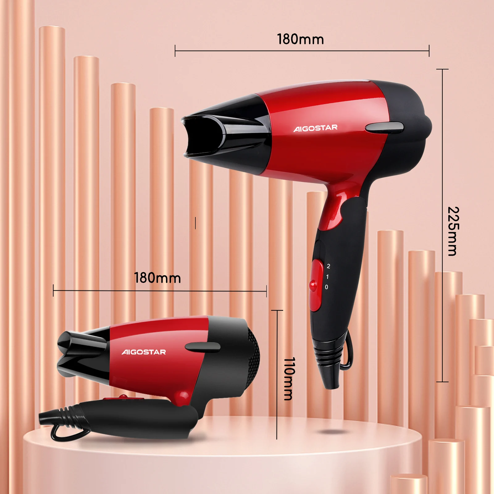 مجفف شعر Aigostar Linda 32GQT للسفر، جهد مزدوج 1500 وات، مقبض قابل للطي، مثالي لسفرك، حماية من الحرارة الزائدة، حصريًا #5