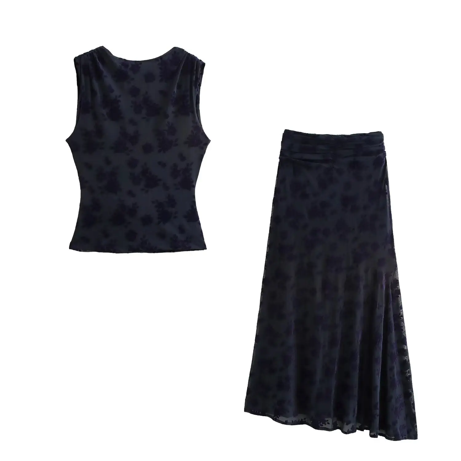 

Retro Flower Mesh Skirt Women Elegant Strethy Waist Pleated Long Skirts 2025 New Summer Fashion Casual Slim A-line Midi Skirts