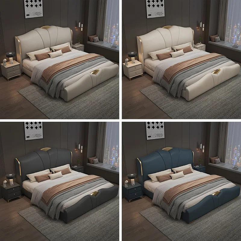 Light luxury Italian leather bed master bedroom double bed high-end atmosphere new soft bag air pressure storage wedding bed