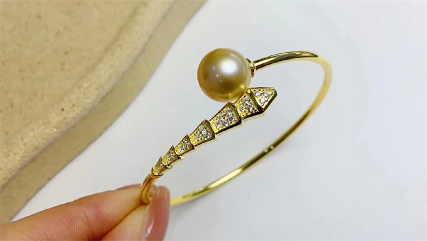 AAAA+++Huge 9-10mm 10-11mm 11-12mm 12-13mm Round south sea gold pearl plated Silver Simple Double opening elastic bracelet