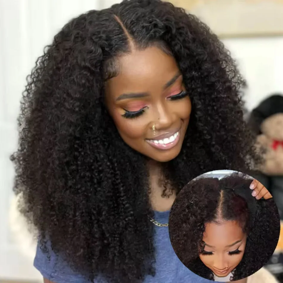 28 32Inch Curly V Part Wig Human Hair Brazilian Virgin Human Hair Wig Upgrade Drawstring Wig Glueless V Shape Wig Natural Color