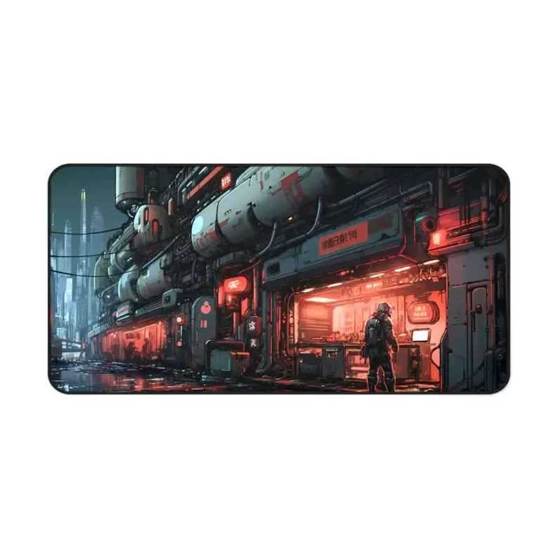 Alas Meja Besar Anime Science Fiction Factory, Alas Mouse Kota Masa Depan, Alas Meja Gaming Gamer PC Keyboard, Alas Mouse, Aksesoris Meja