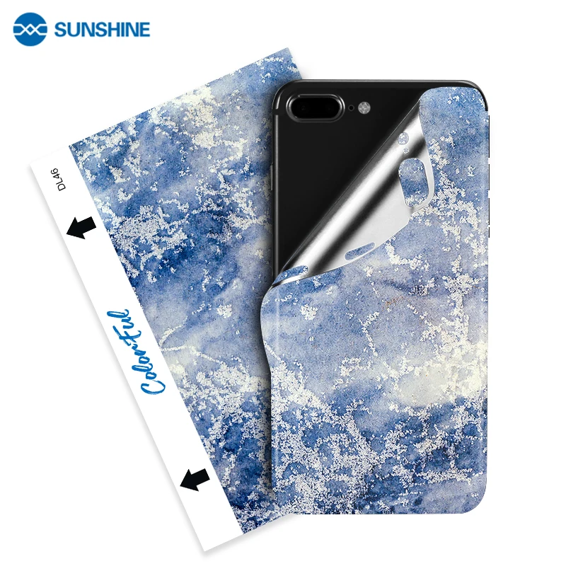 50 Pcs Marble Print Embossed Skins Film Lovely Phone Sticker for iPhone 13 12 11 Back Housing Cover Protectors Hydrogel Film Cut