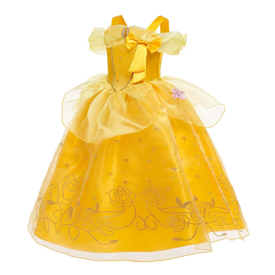 Costume de Cosplay de princesse pour enfants, robe florale Belle, tenues fantaisie de bête de la beauté, robe élégante de fête de carnaval d'halloween