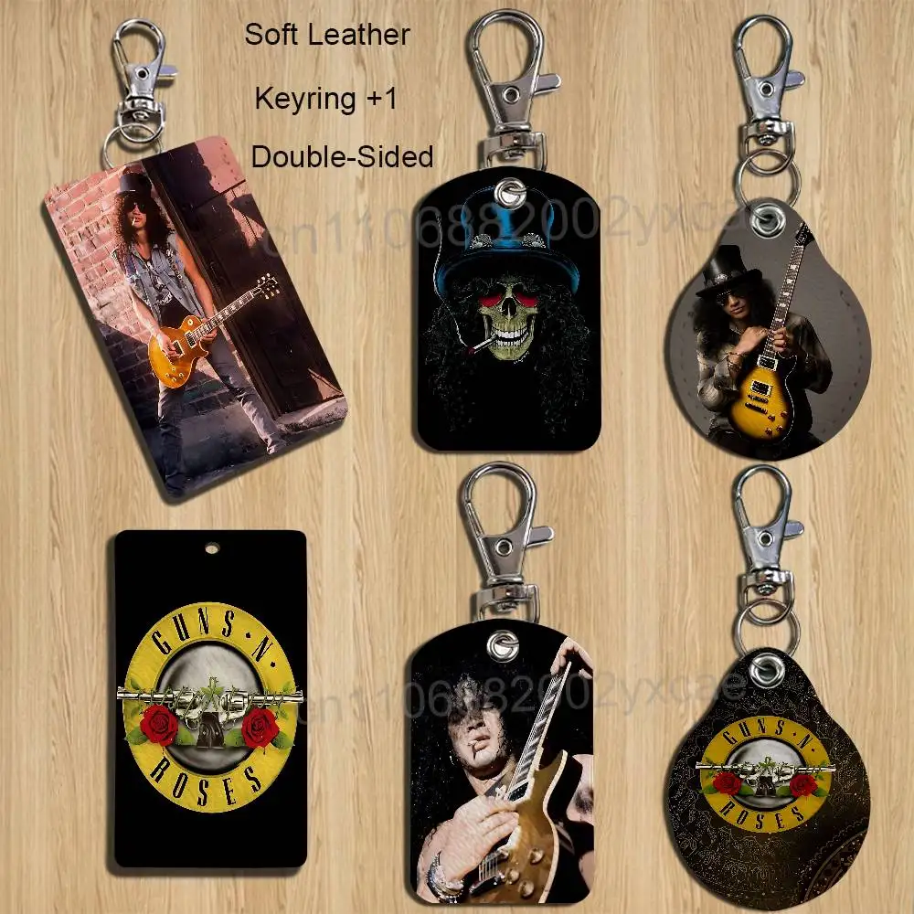 Slash GNR band Guns N Roses Cartoon Singer Anime Card Keychain Fashion Pendant Bag ID Door Card Case Bus Card Cute Adult