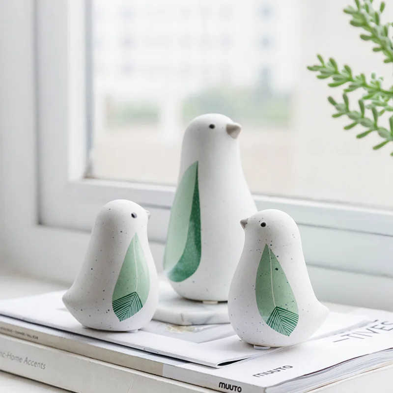 Small Fresh Tree Leaf Bird Room Decor Ceramic Animal Ornament Room Handcrafts Household Soft Decoration Home Accessories Gifts
