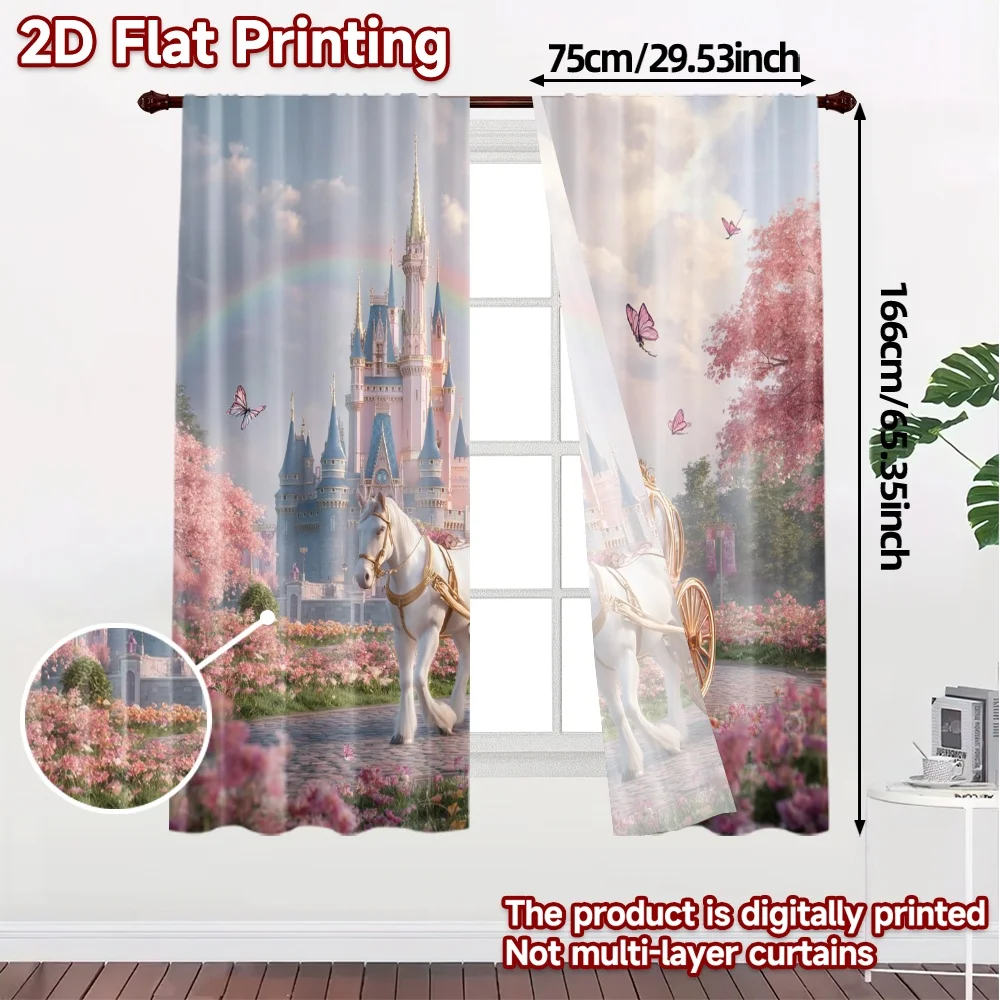 2pcs, 2D FLAT PRINTING Curtains (Without Rod) Fantasy Kingdom Ride Fashionable Modern Curtains Durable 100% Polyester Fabric
