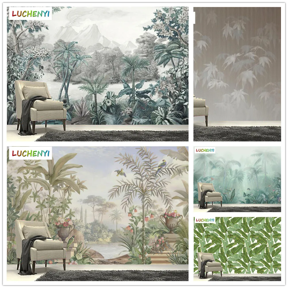 Papel de parede custom tropical plant rain forest leaves fog wallpaper mural,living room tv wall  bedroom home decor