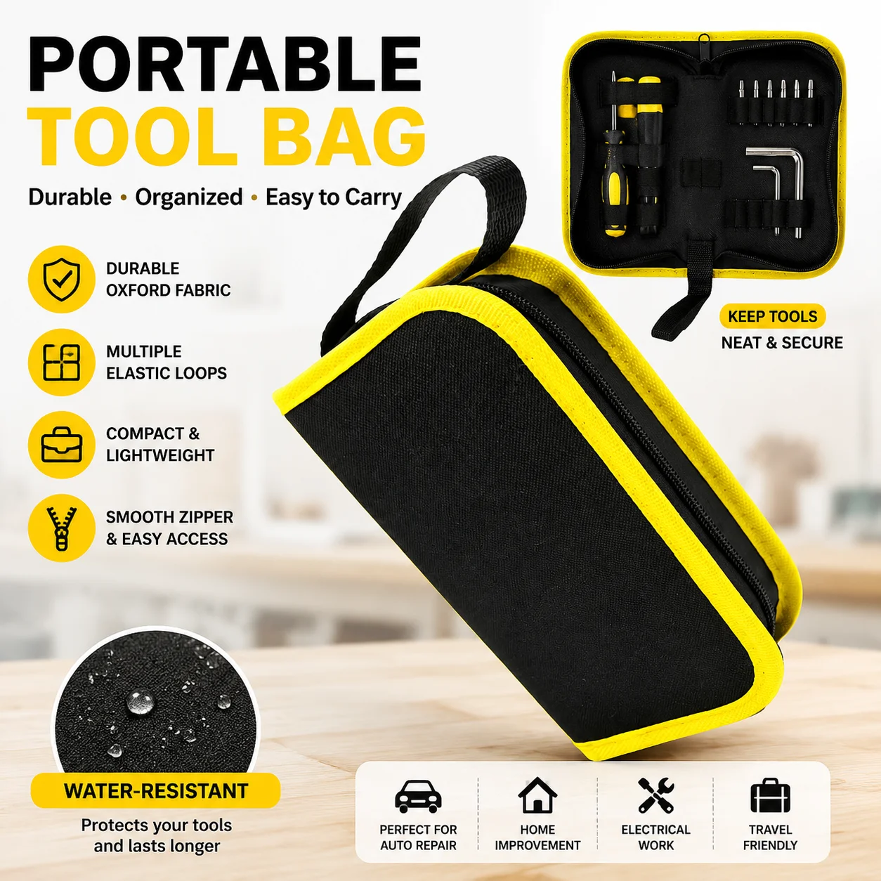 Oxford Canvas Tool Bag Portable Hardware Organizer for Screws Nails & Soldering Iron Multifunction Repair Pouch Case Travel