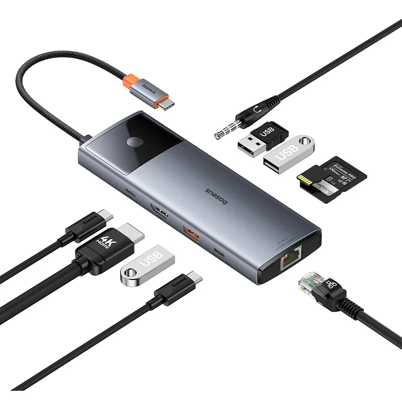 Baseus Metal Gleam Serie Ii 10-In-1 Usb Hub Ruimte Grey USB-C Hdmi USB-A USB-C USB-A