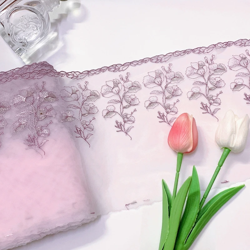 

40Yds Vintage Light Pink Floral Embroidered Lace Fabric Mesh Bra Wedding Dress Lingerie Sewing Underwear Trimmings DIY