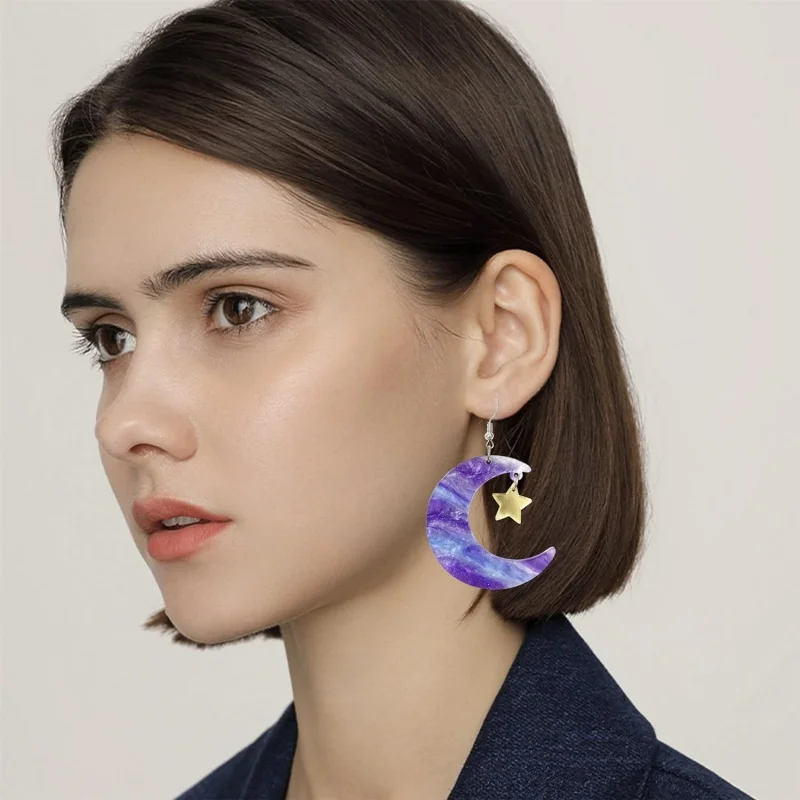 أزياء اليابانية والكورية غير المتكافئة الاكريليك القمر القط الأقراط شخصية الإبداعية مواء ستار السيدات طالب الأقراط هدية #2