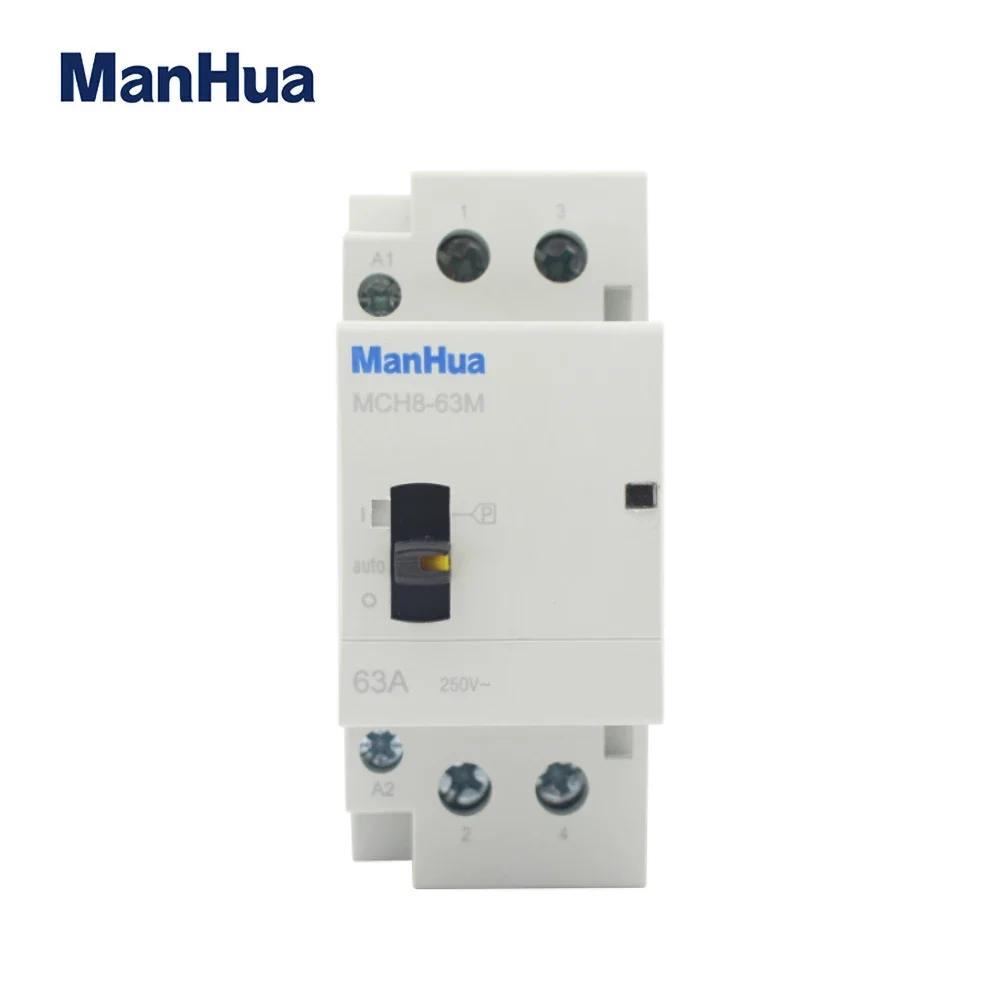 ManHua MCH8-63M 2P 63A 220V/230V 50/60HZ Din Rail Household Ac Modular Contactor with Manual Control Switch