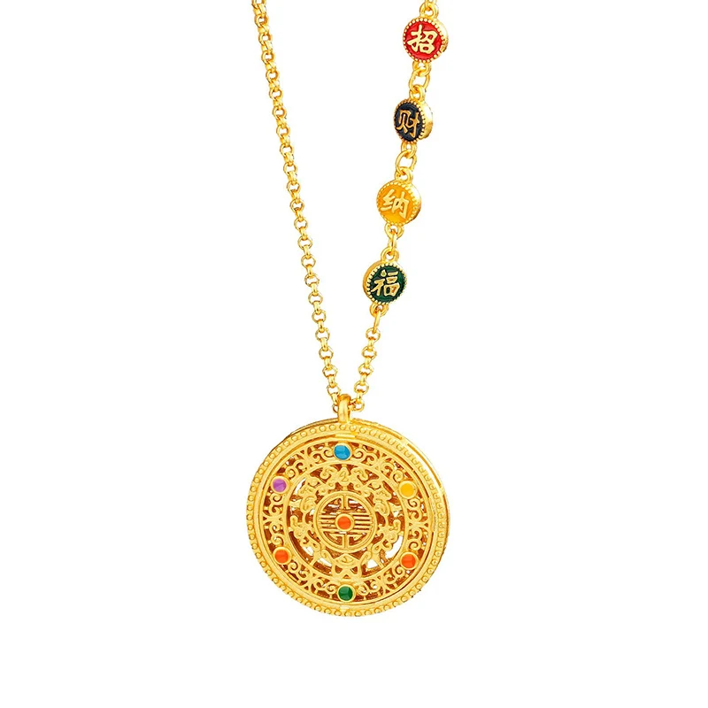 

Fashionable Eight Treasures Compass Pendant for Women, Made of Middle French Gold Flower Silk, Ruyi Perfect Enamel
