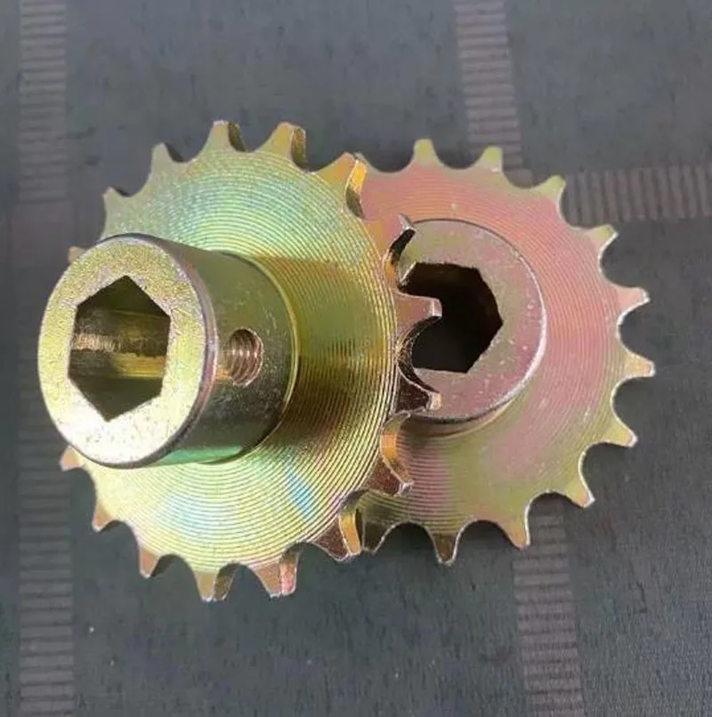 Seeder accessories, suitable for 4/8B sprockets, 420 and 428 sprockets with hexagonal hubs, ranging from 12 to 28 teeth.
