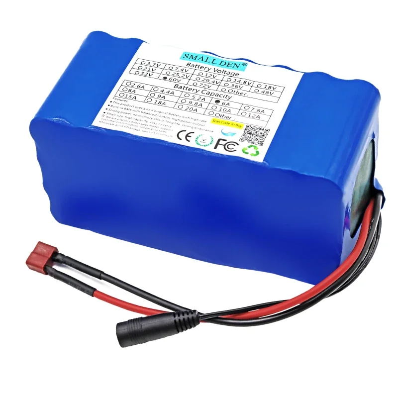 60V 6.0Ah 16S2P 18650 lithium battery pack T-plug 67.2V 6000mAh electric bicycle scooter with 20A BMS discharge 1000 watts