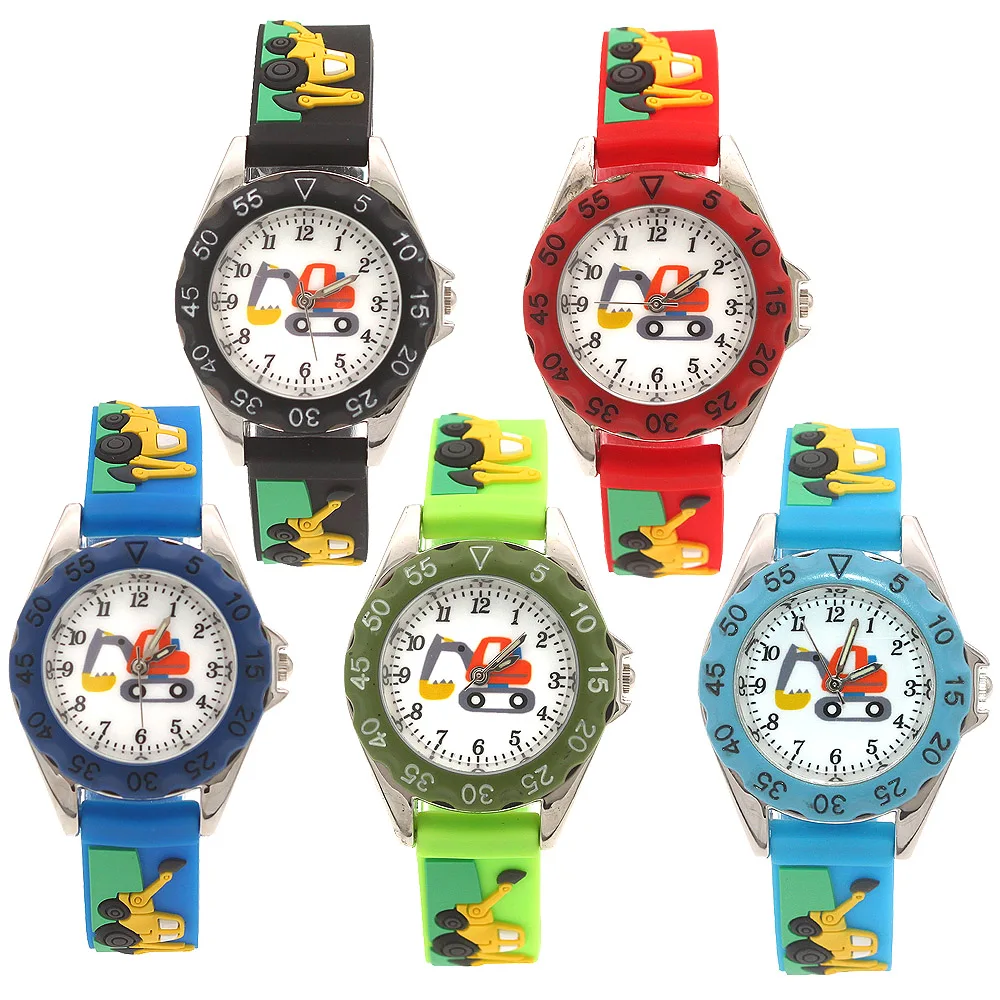 5Pcs Children's Cartoon Wristwatches Silicone Straps Boys Girls Learning Time Student Gift