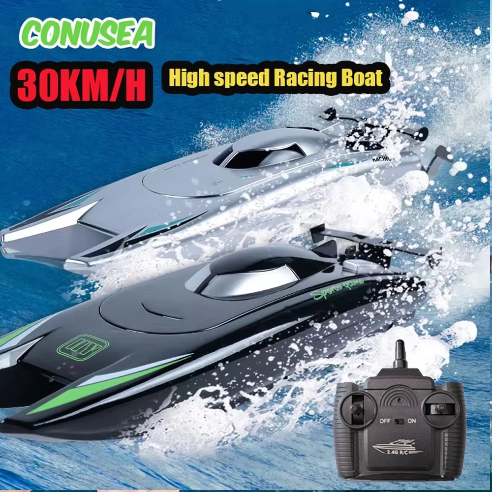 Barco de carreras de alta velocidad para niños, barco de carreras de 2,4G, controlado por Radio, 20 minutos, 2 canales, Motor Dual, impermeable, regalo de Navidad