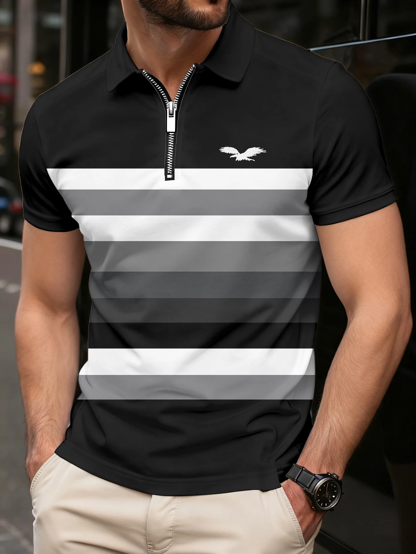 أزياء مخطط منقوشة الرجال Polos تي شيرت الصيف قصيرة الأكمام المطبوعة الشارع الاتجاه بولو #1