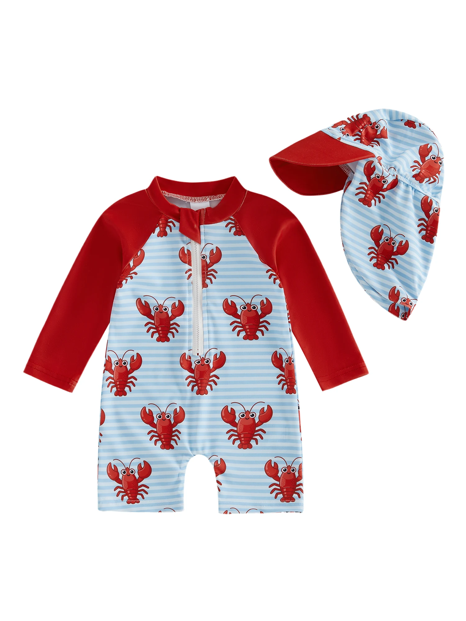 

2Pcs Infant Baby Girls Swimsuit Set V-Neck Short Sleeve Mermaid Print Ruffle Rash Guard Swimwear and Sun Hat