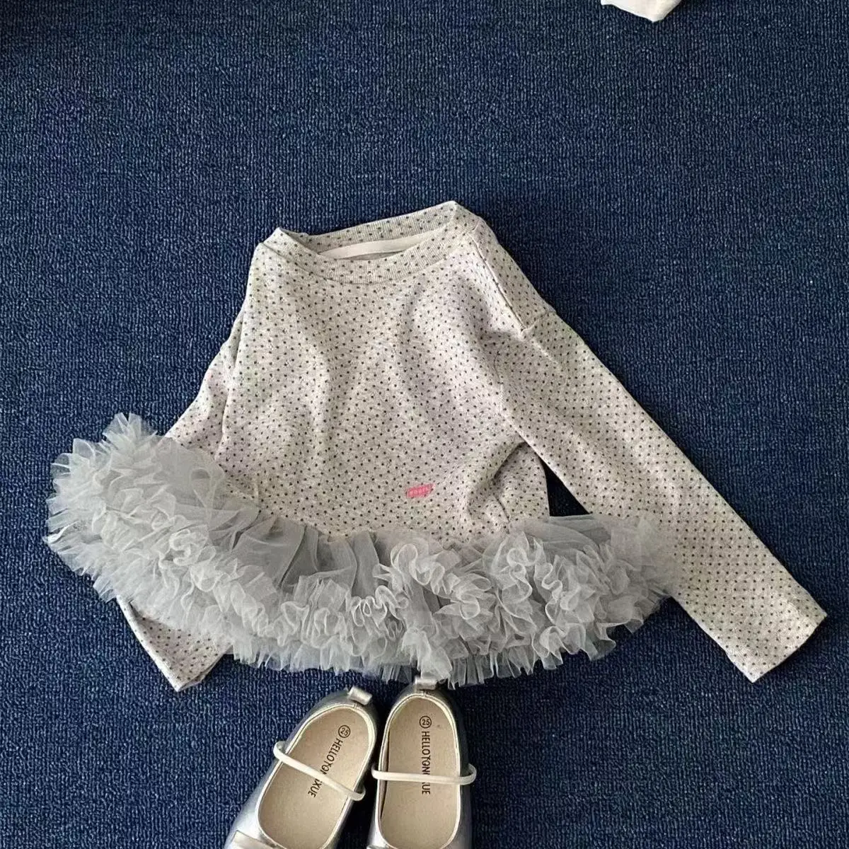 Girls T-shirt 2026 Spring and Autumn New Children's Clothing Korean Style Girl Baby Foreign Wave Dot Mesh T-shirt 2-7Y