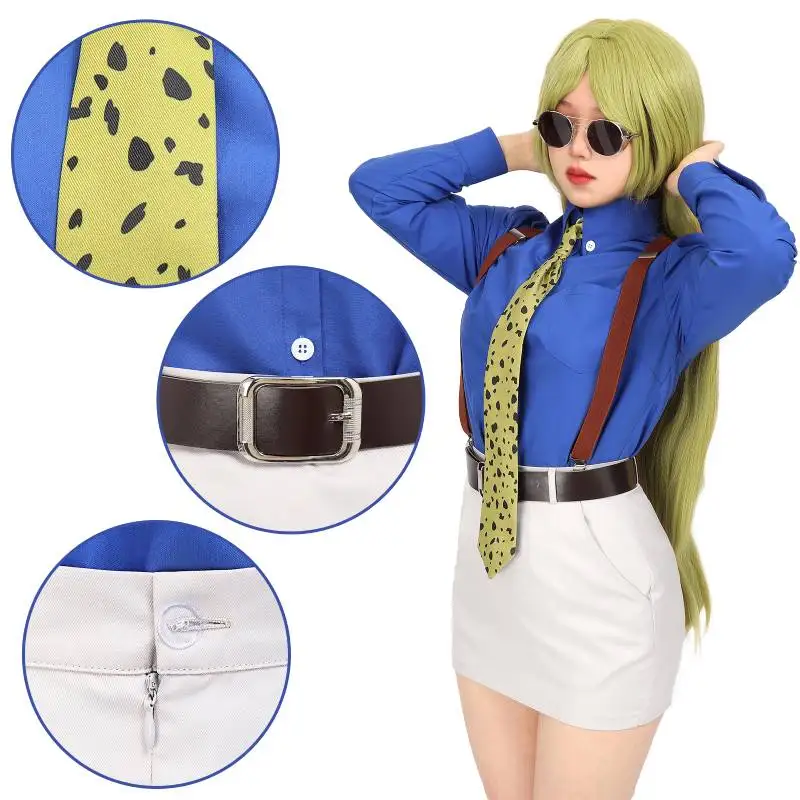 Wenam Nanami Kento Cosplay Kostüm Damen hemd Slim Fit Rock mit Krawatte Hosenträger Brille Nanami Kento Frauen Jjk Kostüm