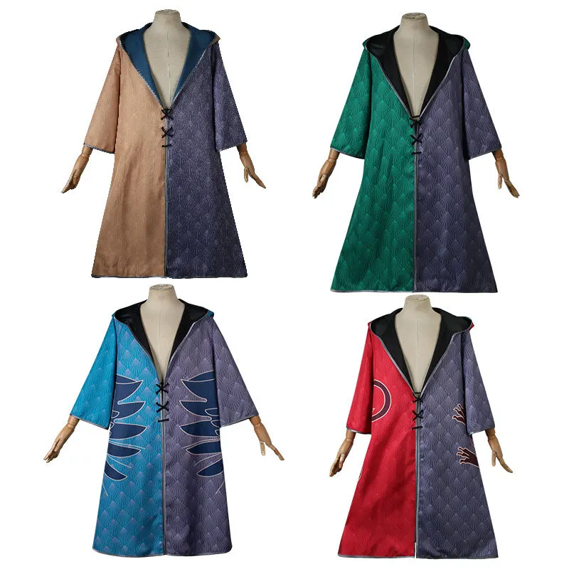 Medieval Wizardry Cosplay Robe Costume Game Men Witchcraft Legacy School Vintage Stand Collar Trench Halloween Party Costume