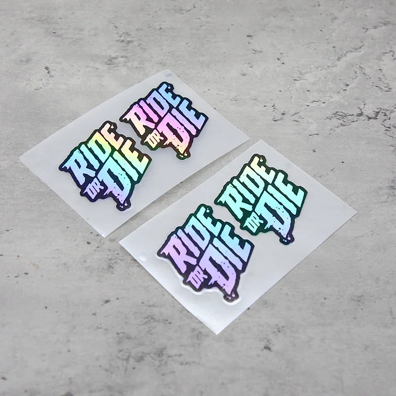 2PCS/SET "RIDE OR DIE" Holographic Car Decals, Stylish Streetwear - Inspired Auto Stickers, Eye - catching Color Gradient Decor