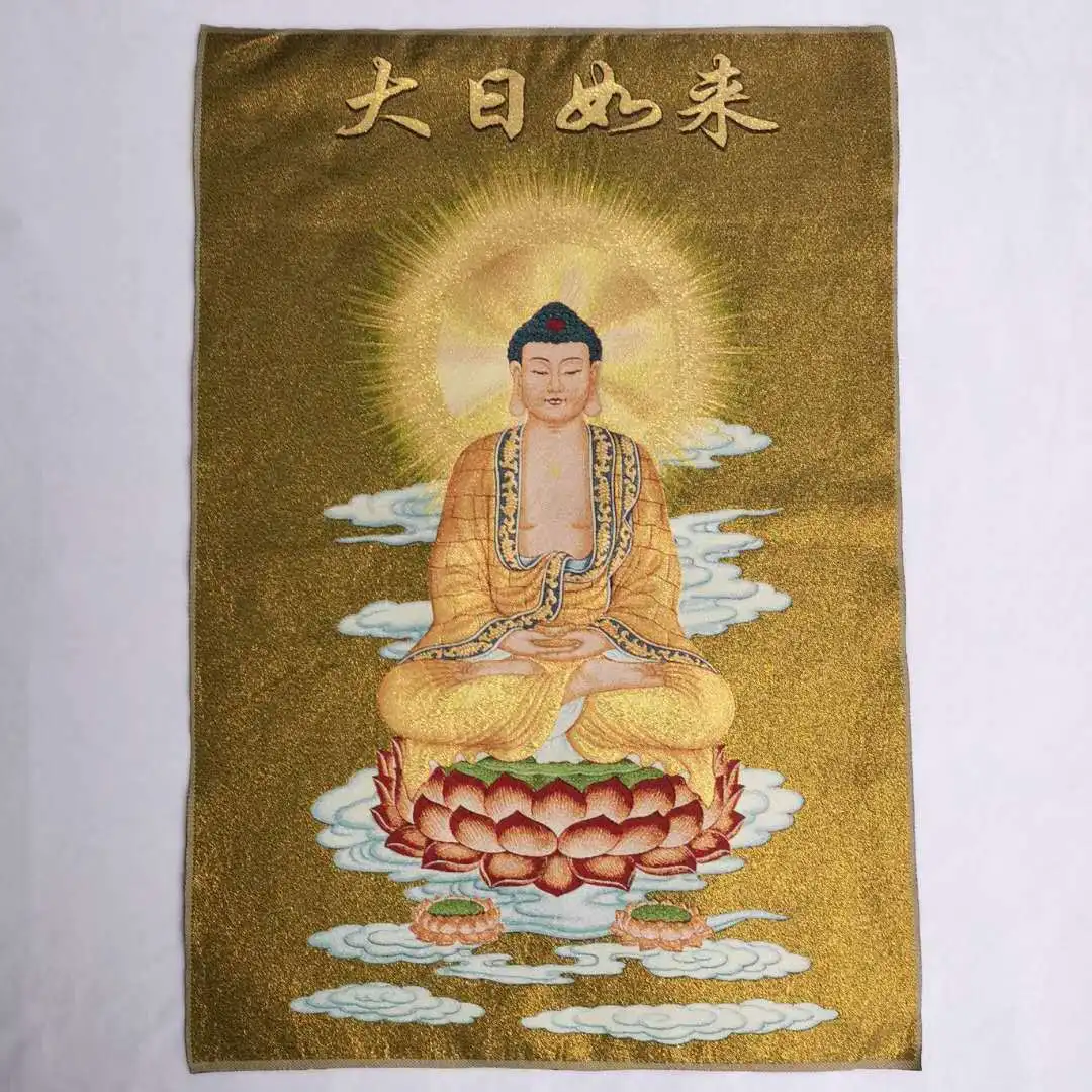 Traditional Chinese Buddhism Cloth Silk Tathagata Buddha Thangka Mural Painting