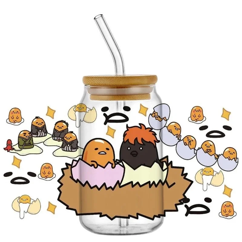 Lazy Cartoon Egg Character Design 16oz UV DTF Wraps Transfer Sticker DIY For Libbey Glass Cup Self-Adhesive Waterproof Wrap Tran