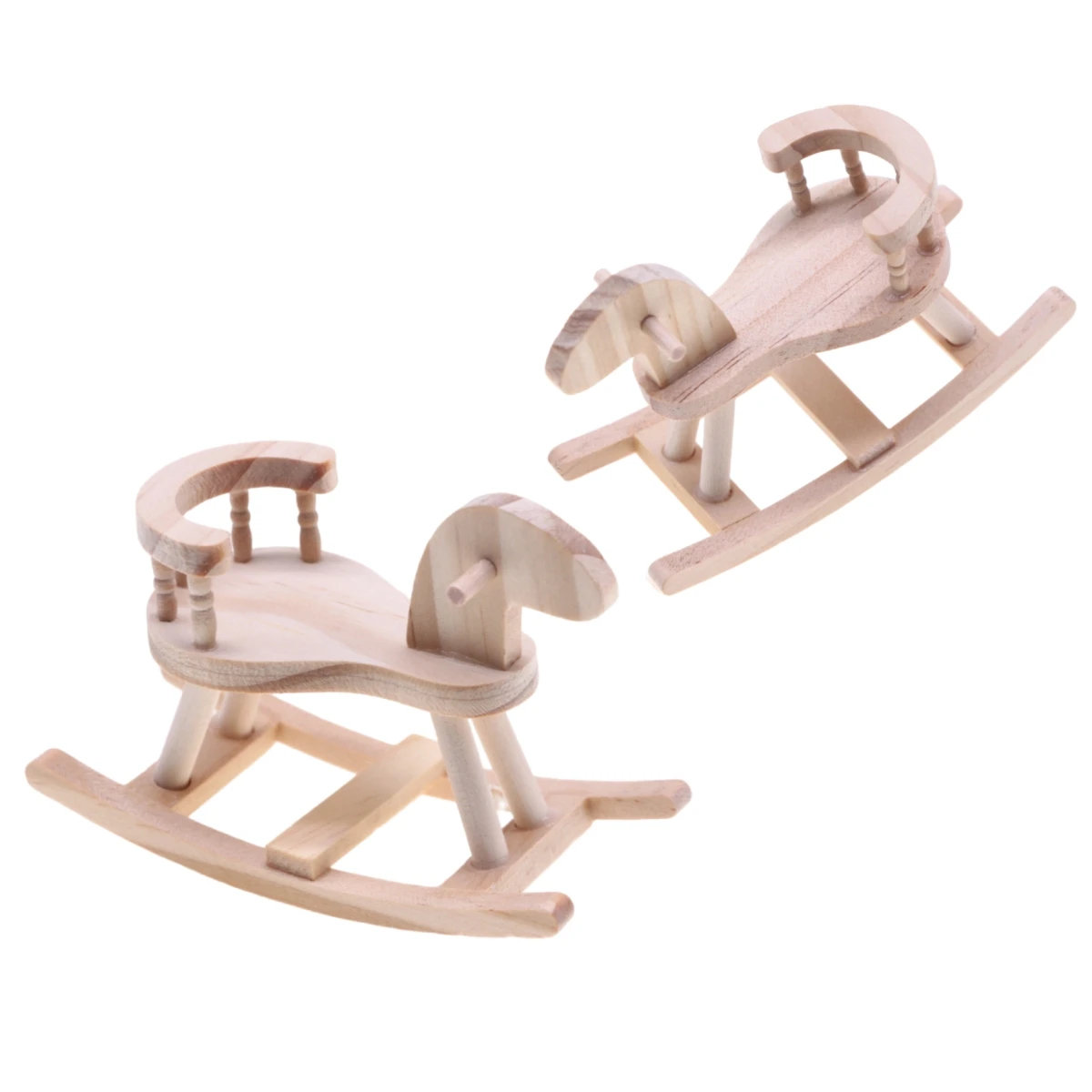 1Pcs Dollhouse Miniature Unfinished Wooden Rocking Trojan Horse Chair Model Can Shake Kid Room Simulation Figurine Decor Access