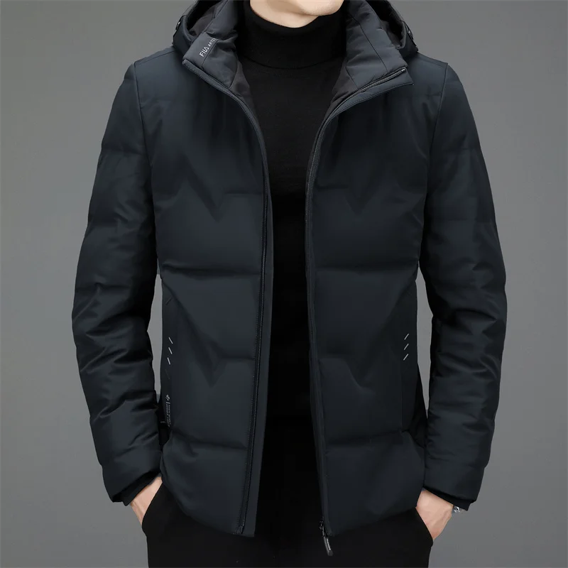 Casual Men's Hooded Duck Down Jackets Winter Business Windproof Wear Warm Puffer Coats Outdoor Solid Down Padded Tops Clothing