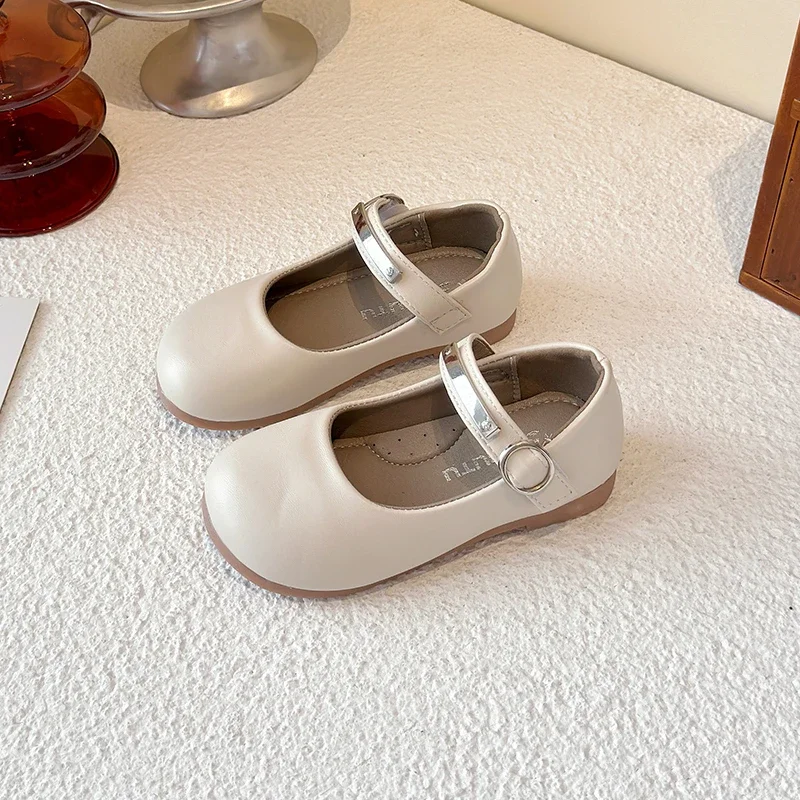 

2025 Girls Solid Color Leather Shoes Summer New Non-decor Solid Color Round-toe Korean Simple Princess Kids Performance Shoes
