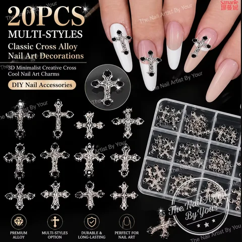 20PCS Multiple Style Classic Cross Alloy Nail Art Decorations 3D Minimalist Creative Cross Cool Style Nail Charms DIY Nail Parts