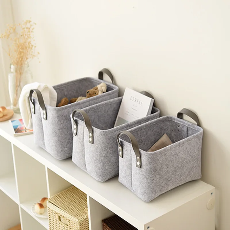 1pc Nordic Felt Storage Basket Living Room Tea Table Black Gray Sundries Storage Basket Cloth Felt Storage Box for Bedroom