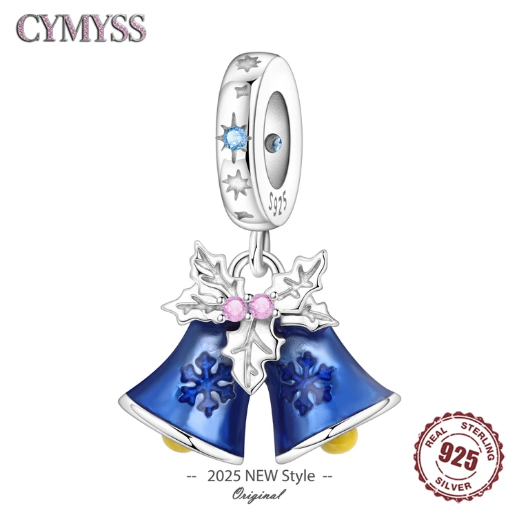 2025 الأصلي 925 فضة الزركون عيد ميلاد سعيد الأزرق جرس قلادة الخرز المعلقات سوار حلية مجوهرات حفلة لتقوم بها بنفسك هدايا