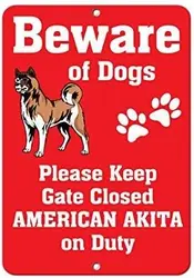 Metal Sign American Akita Dog Beware Retro Metal Tin Sign Vintage Aluminum Sign for Home Coffee Wall Decor 8x12 Inch